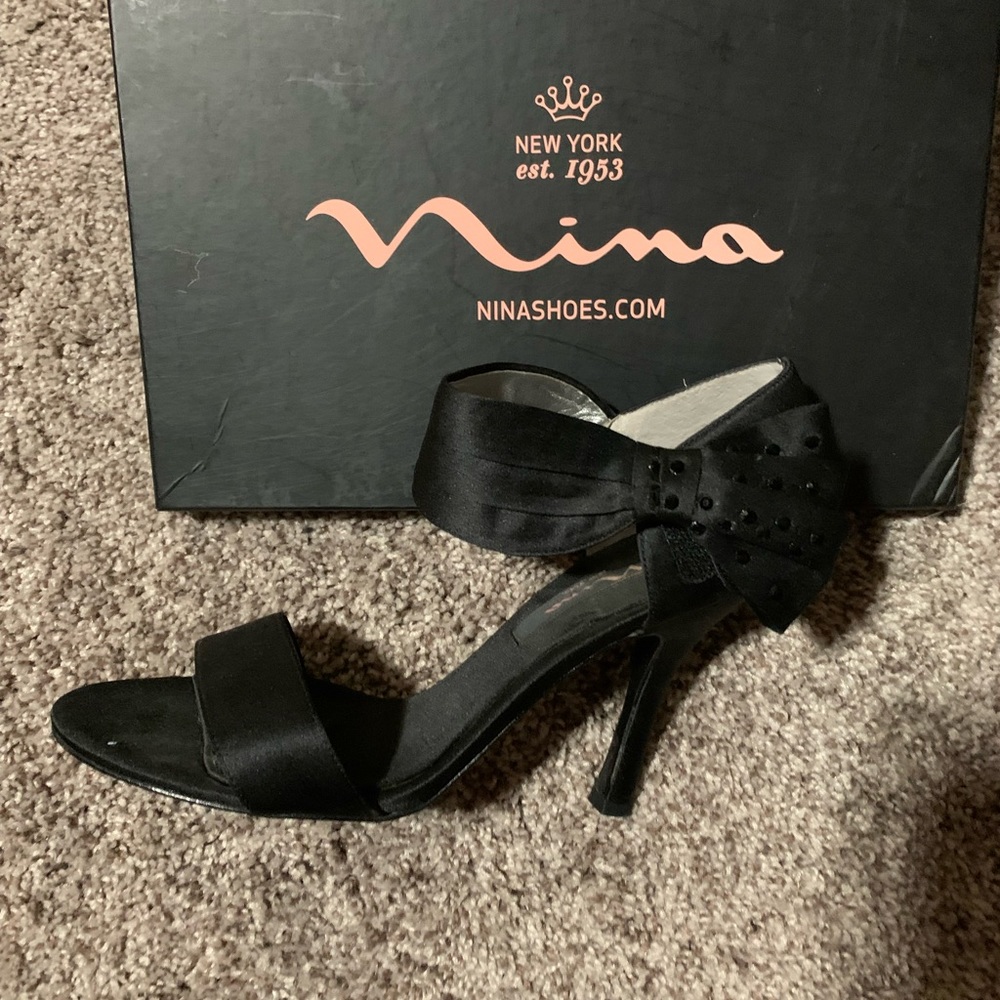 Nina black satin heels size 8.